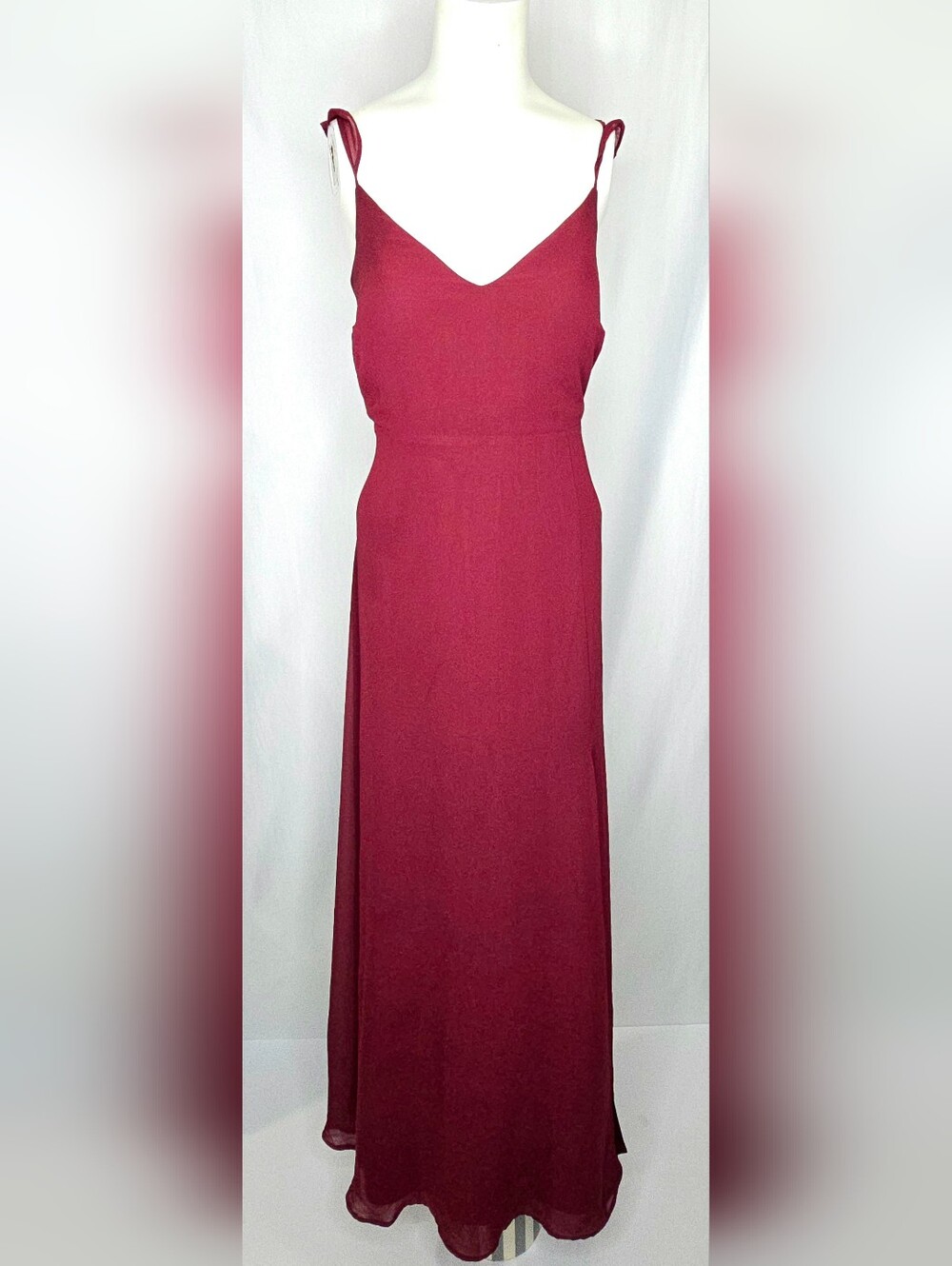 Birdy Grey Burgundy Chiffon Sleeveless Wedding Guest Dress Pockets M NWOT